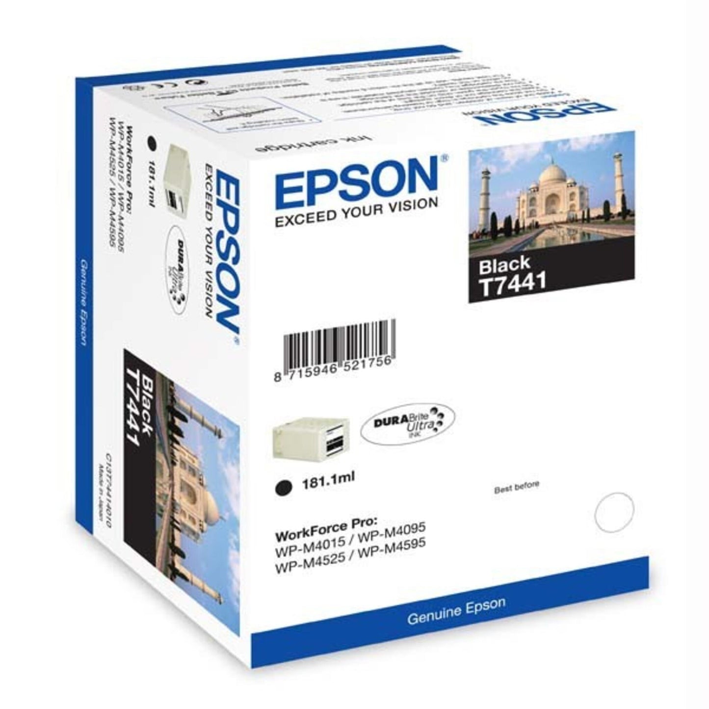 10 Stück Original Epson C13T74414010, MHD 06/2023, T7441, Schwarz, ca. 10.000 Seiten 181 ml T7441