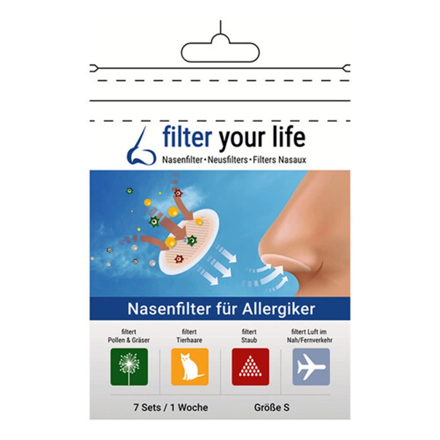 Filter Your Life Größe S Nasenfilter für Allergiker 7 Sets für 1 Woche Pollenschutz