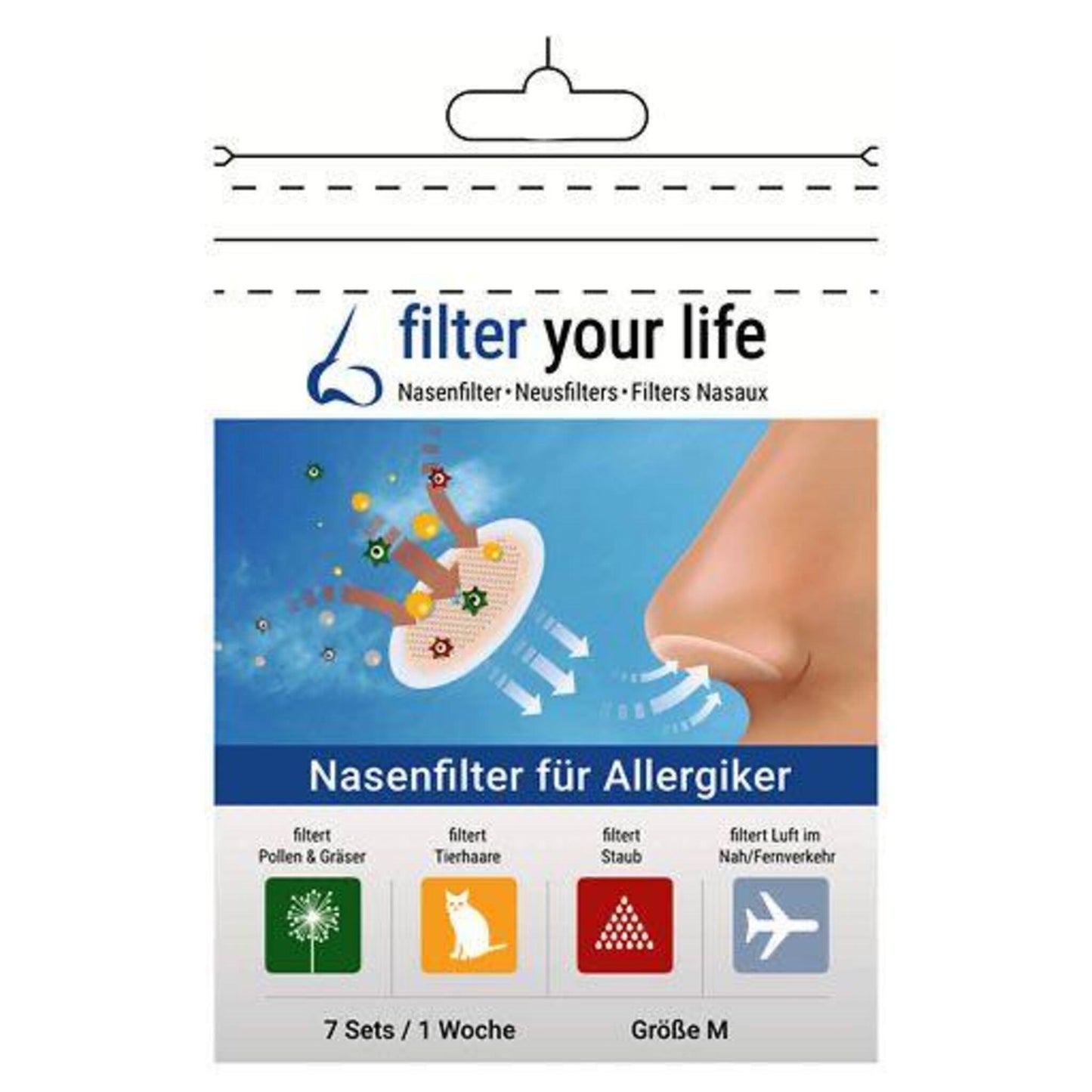 Filter Your Life Grösse M Nasenfilter für Allergiker 7 Sets für 1 Woche Pollenschutz ( 14 Filter )