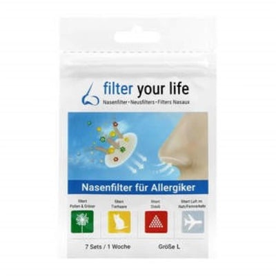 Filter Your Life Größe L , Nasenfilter f. Allergiker 7 Sets für 1 Woche Pollenschutz