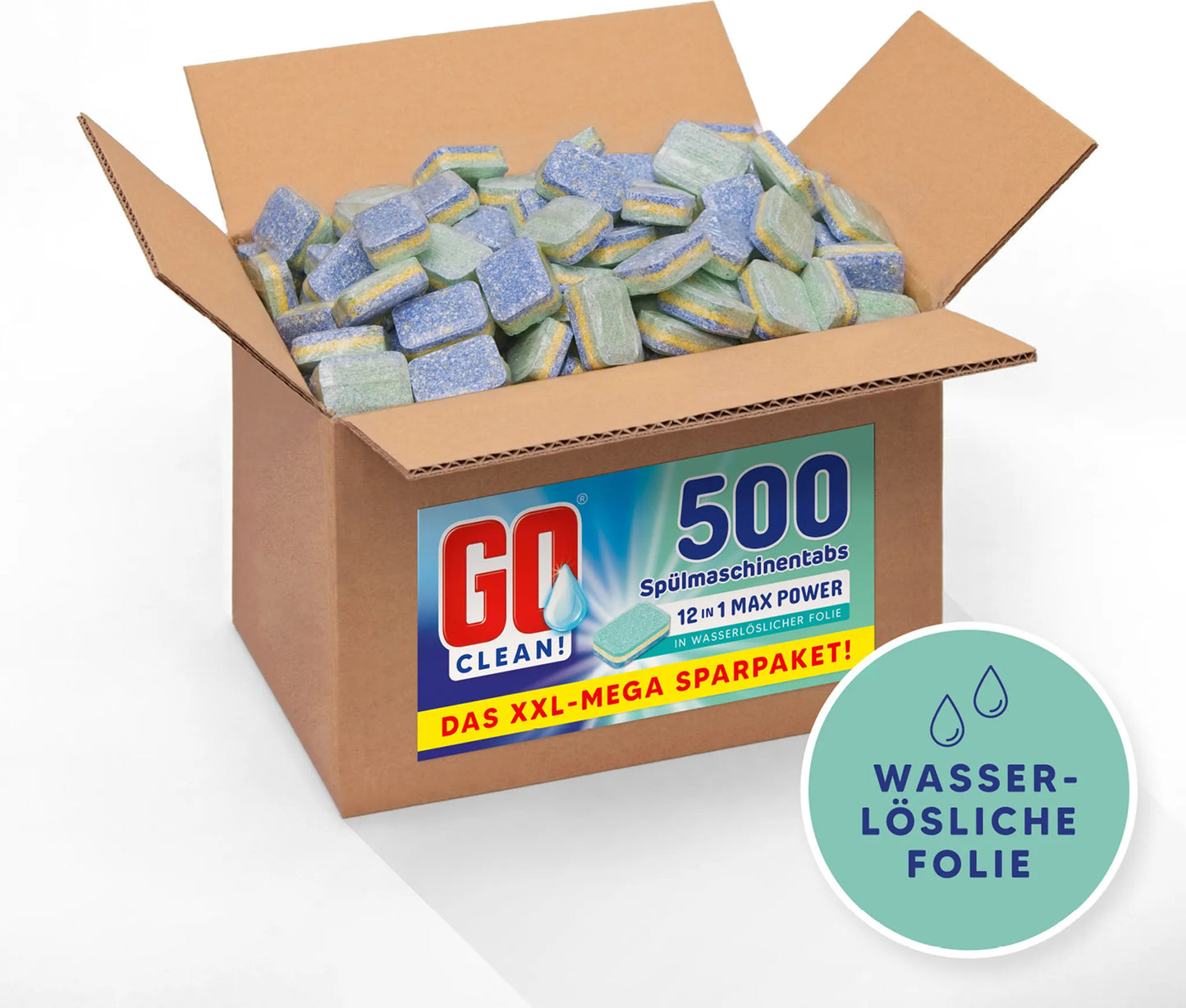 Go Clean All-in-1 Spülmaschinen Tabs, 500er Box, wasserlösliche Folie 10 Kg