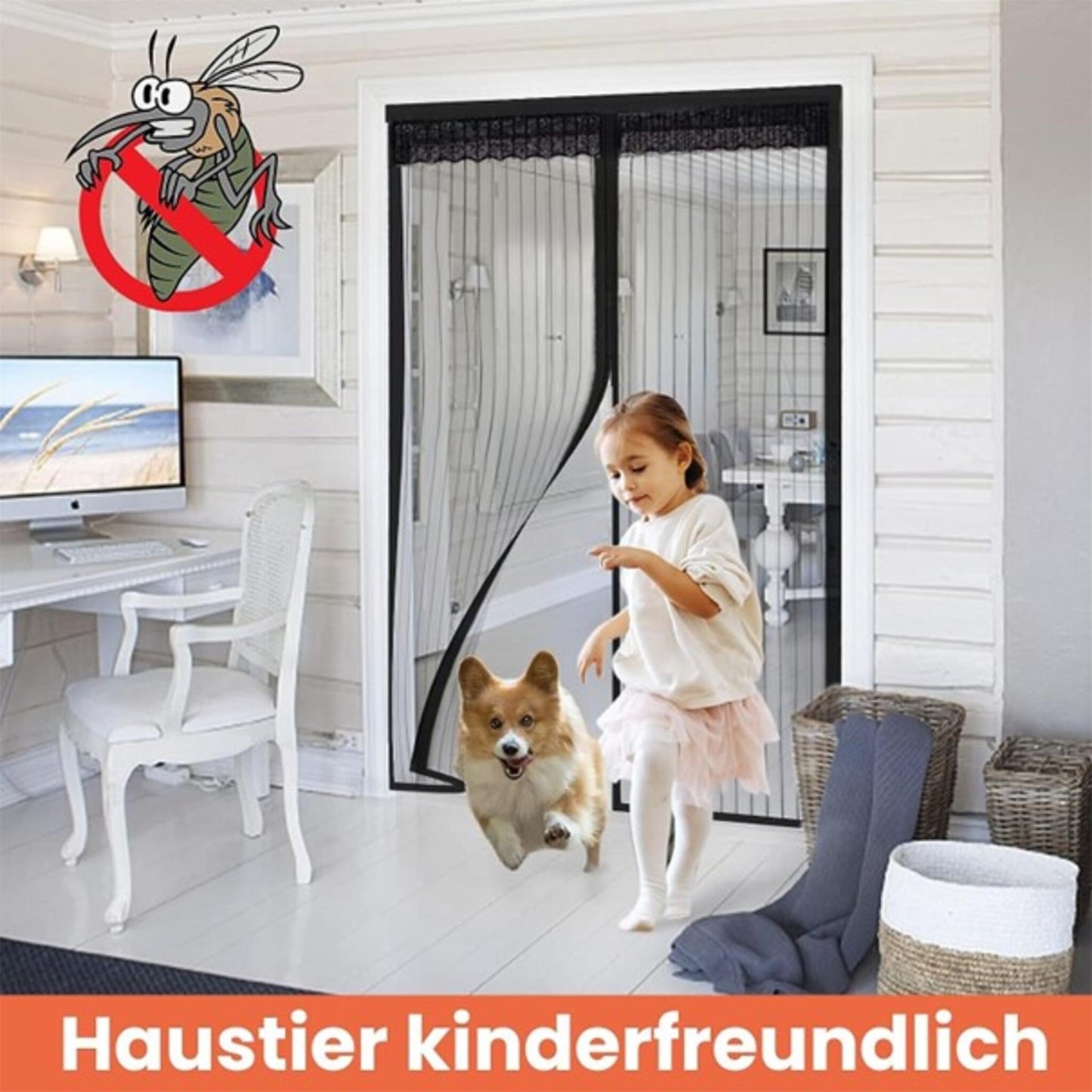 Fliegengitter-Magnet-Tür, 90x210cm, ohne Bohren