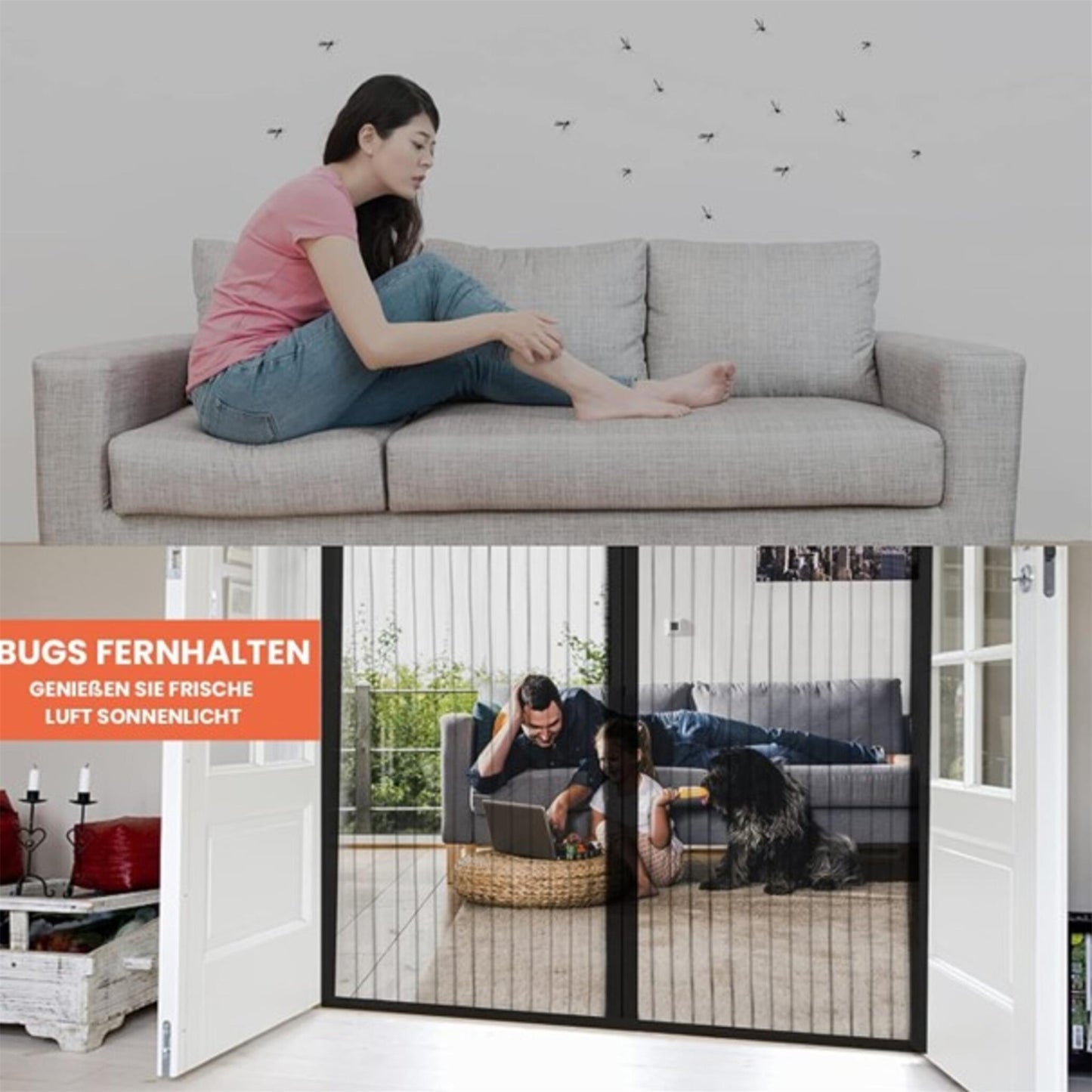 Fliegengitter-Magnet-Tür, 90x210cm, ohne Bohren