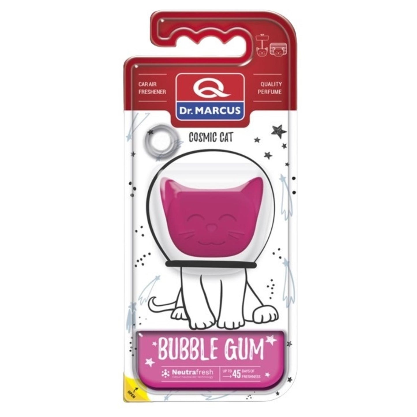 Dr. Marcus Cosmic Cat ist ein pinker Lufterfrischer als niedlicher Katzenkopf. Geeignet für jedes Fahrzeug.