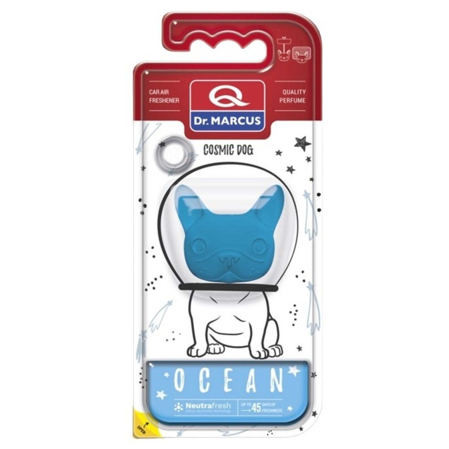 Lufterfrischer mit Ocean Duft - Dr. Marcus Cosmic Dog ist ein Auto-Parfüm, dass aussieht wie ein niedlicher Hund. Für alle Fahrzeuge geeignet.