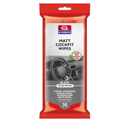 Dr. Marcus Cockpit-Reinigungstücher in praktischer, wiederverschließbarer Verpackung. Perfekt geeignet für alle matten Oberflächen im Auto.
