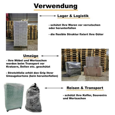 Stretchfolie 23 my schwarz 500mm x 300m 6 Rollen reißfeste blickdichte Umzugsfolie