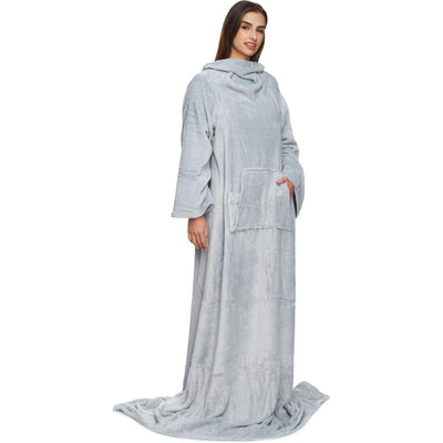 Weiche Kuscheldecke mit Ärmeln, Bauchtasche und Handyfach - aus federleichtem Coral-Fleece 150 x 180 cm Antrazit mit Sternen