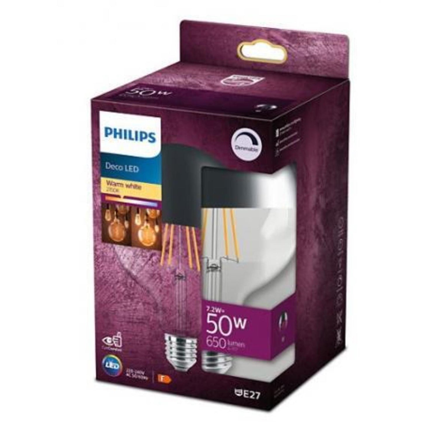 PHILIPS E27 LED Globe Kopfspiegellampe silber 7,2W wie 50W dimmbar mit warmweissen Licht