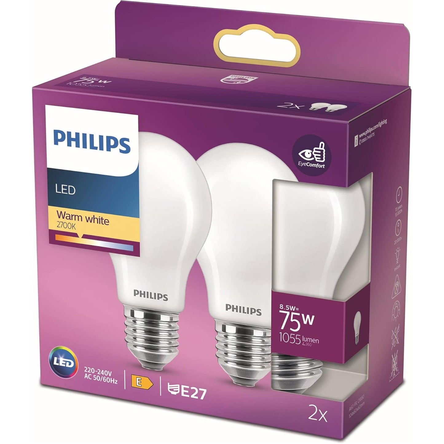 PHILIPS Lighting LED 8,5 watt Classic E27 Filament Lampen (75 W), matte LED Lampen mit warmweißem Licht