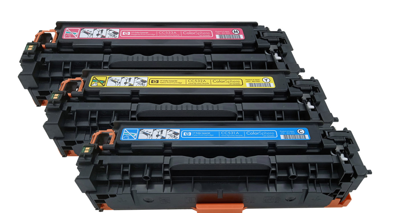 3x Original HP Toner Multipack (CC531A CC532A CC533A) für ca. 8.400 Seiten für HP Color LaserJet CP2025 und CM2320 Serien wb