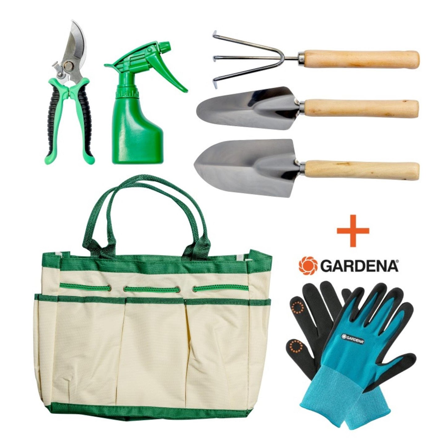 6-teiliges Gartenwerkzeug-Set & Gardena Gartenhandschuhe Gr. L