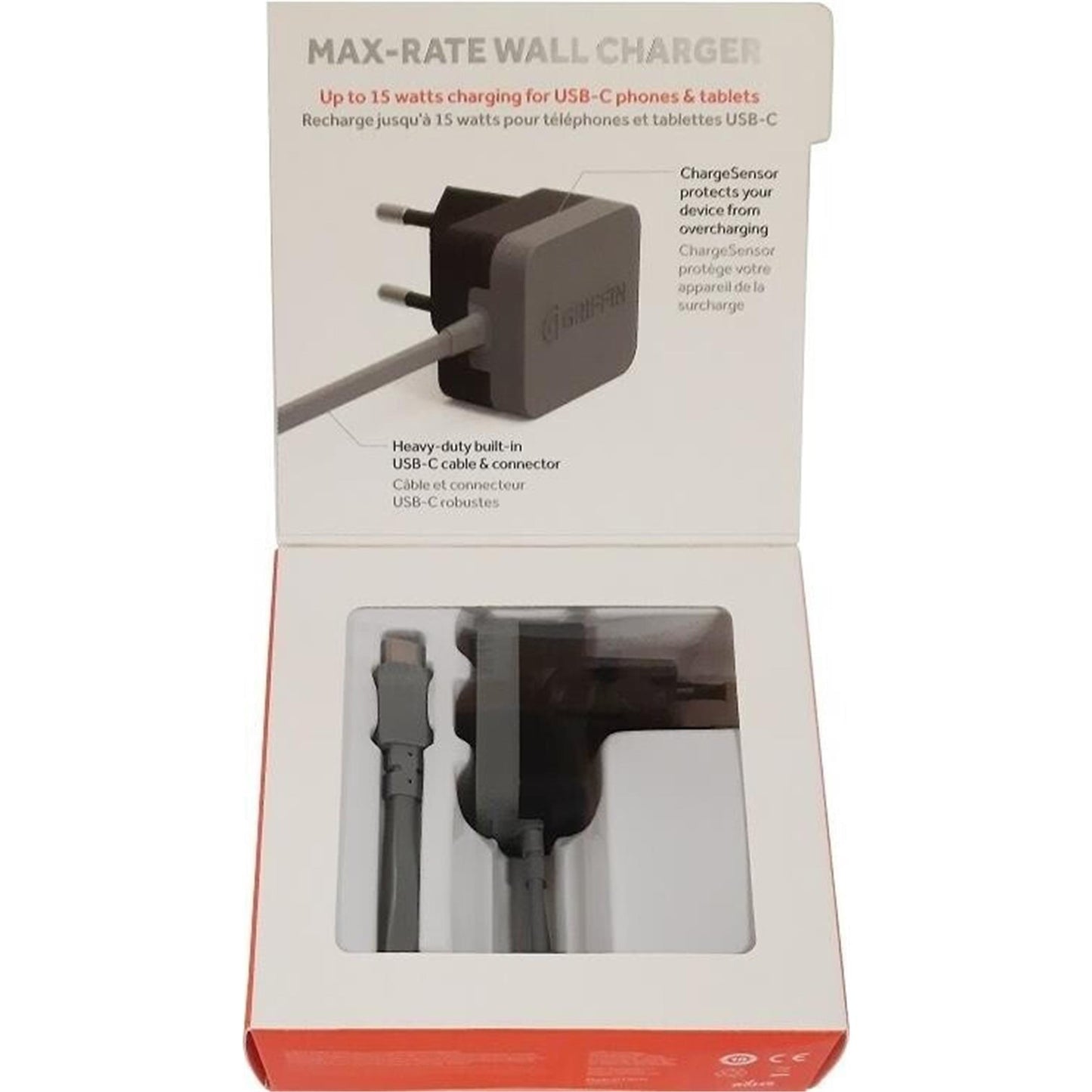 2 x Griffin Ladegerät GE42155 EU 2 Pin mit USB-C Kabel, 5V/3A, 15 W, grau-schwarz 2 Stk.