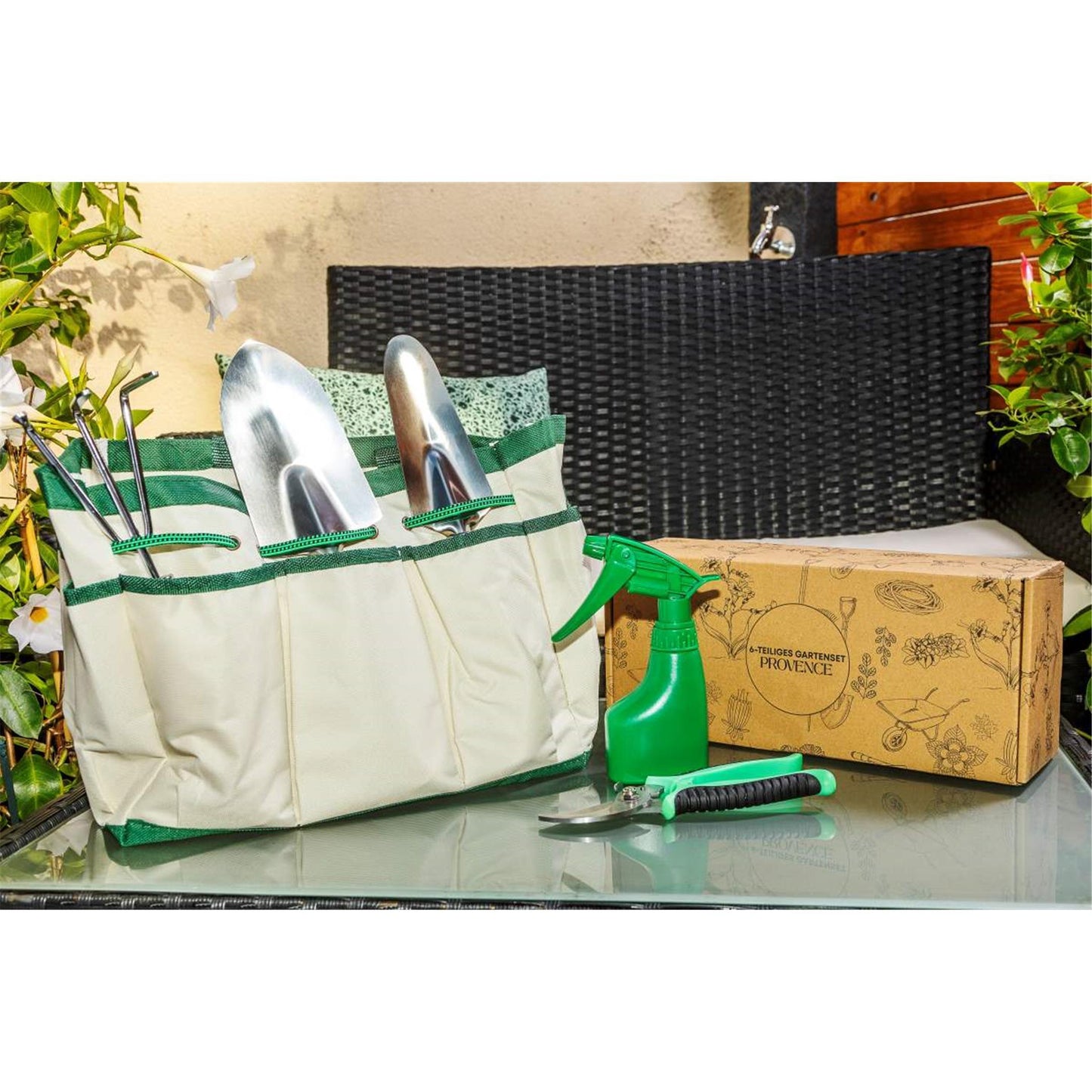 6-teiliges Gartenwerkzeug-Set & Gardena Gartenhandschuhe Gr. L