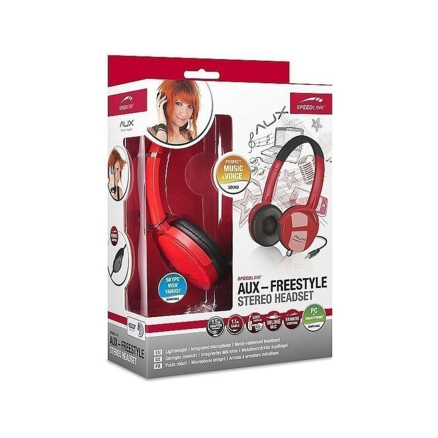 Speedlink AUX Freestyle Stereo Headset Rot Red incl Y Adapter