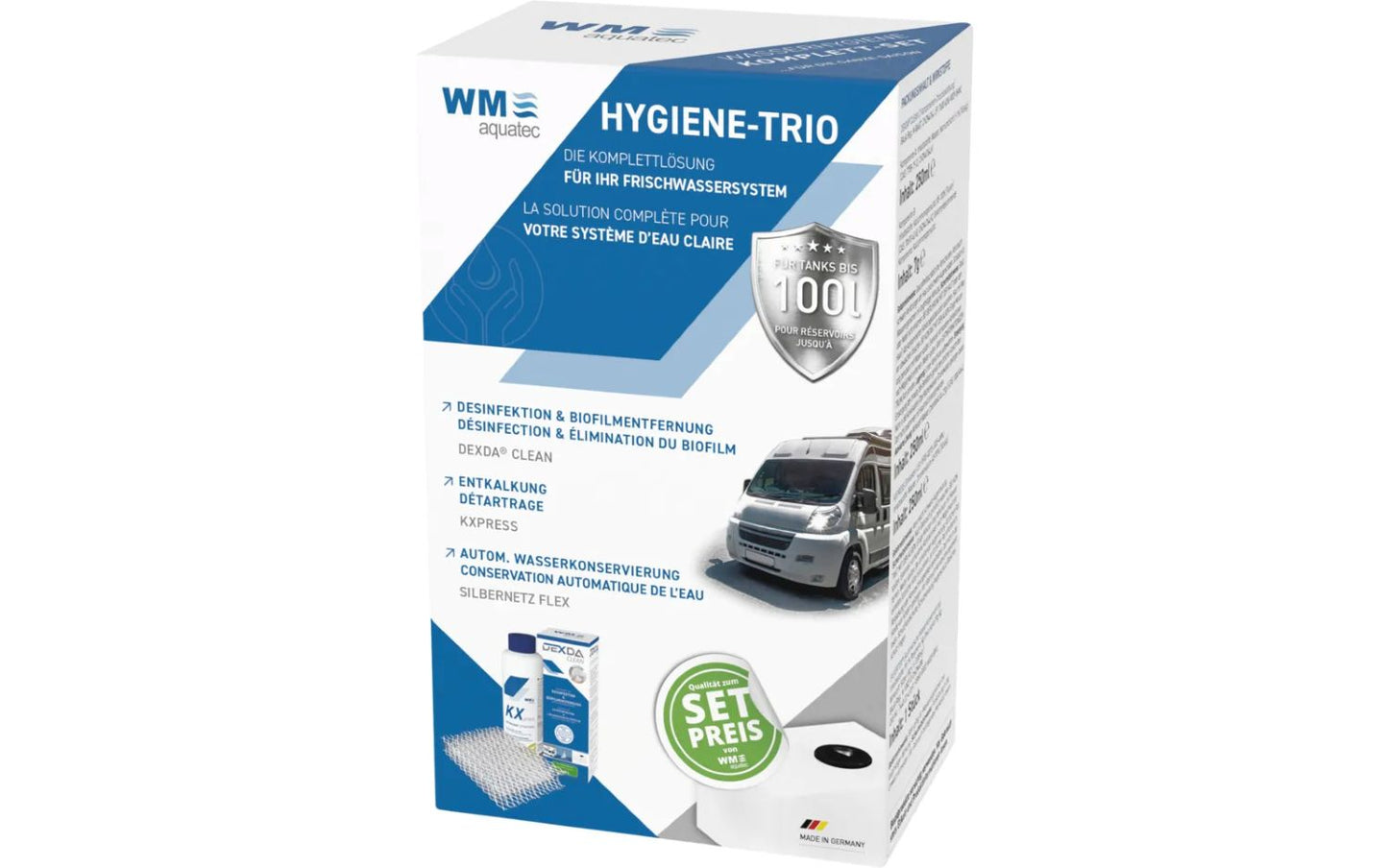 Hygiene-Trio Wasserhygiene Komplettset für Tanks bis 100 Liter inkl. Silvertex