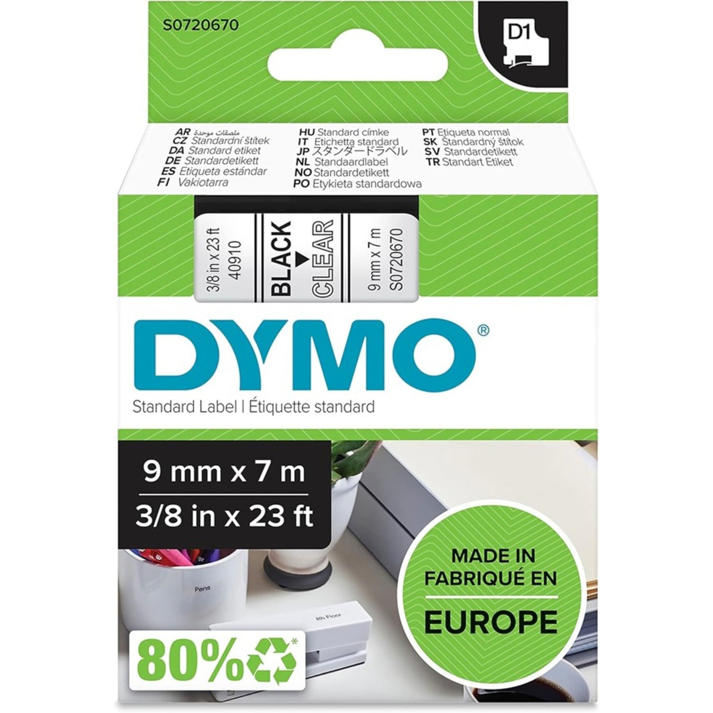 Original DirectLabel-Etikett Dymo 40910, S0720670, Schwarz Transparent