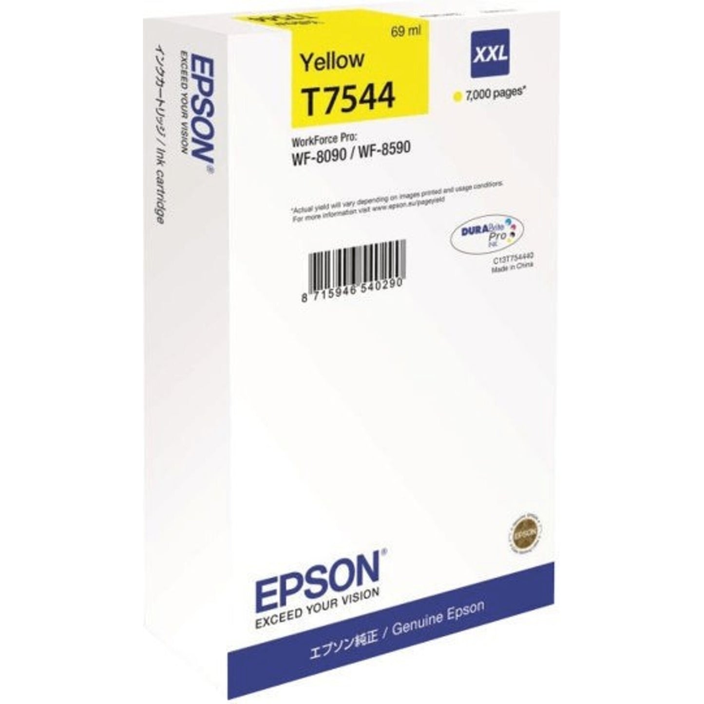 Original Tinte Epson C13T754440, T7544, Gelb, ca. 7.000 Seiten MHD 12/23