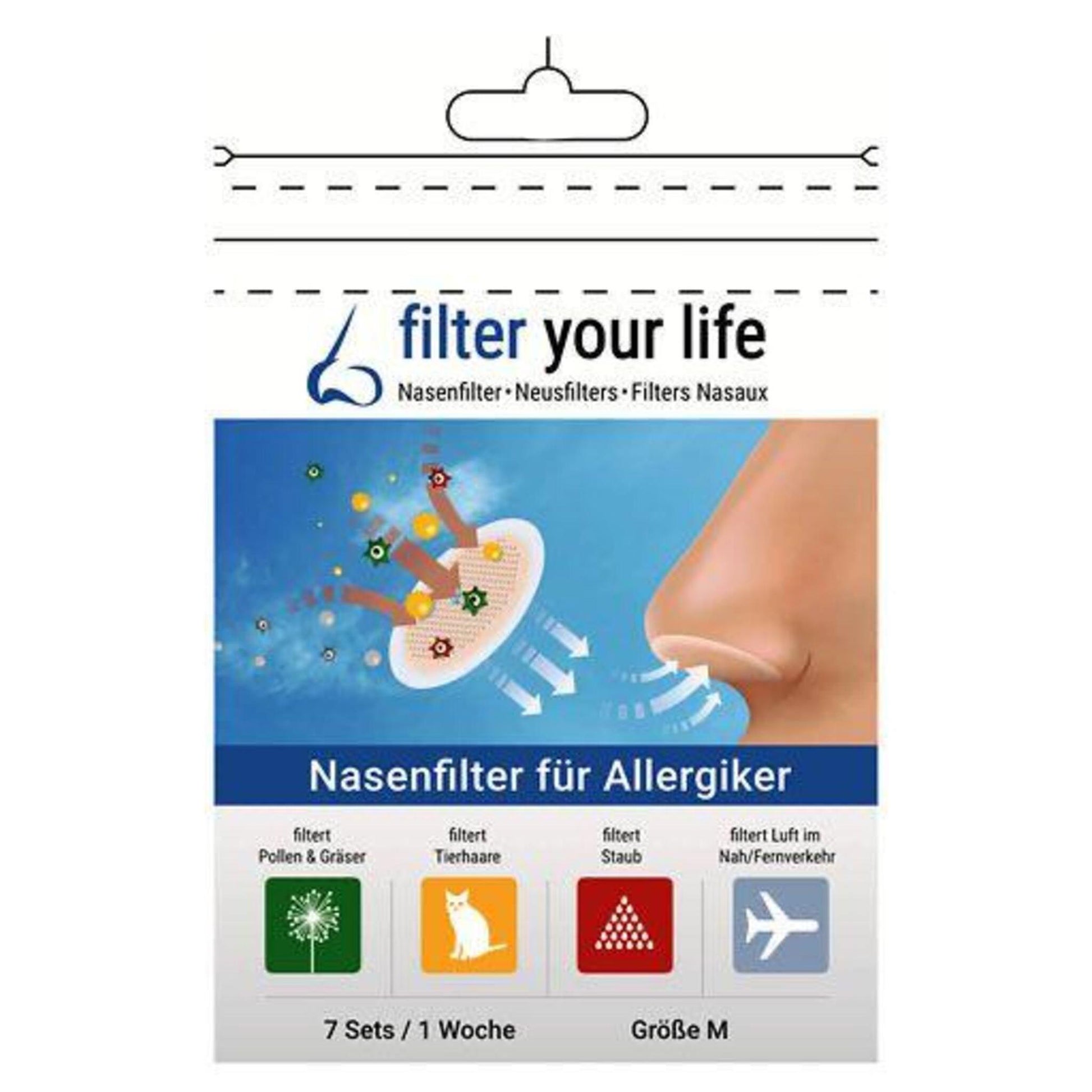 Filter Your Life Grösse  M  Nasenfilter für Allergiker 7 Sets für 1 Woche Pollenschutz  ( 14 Filter )