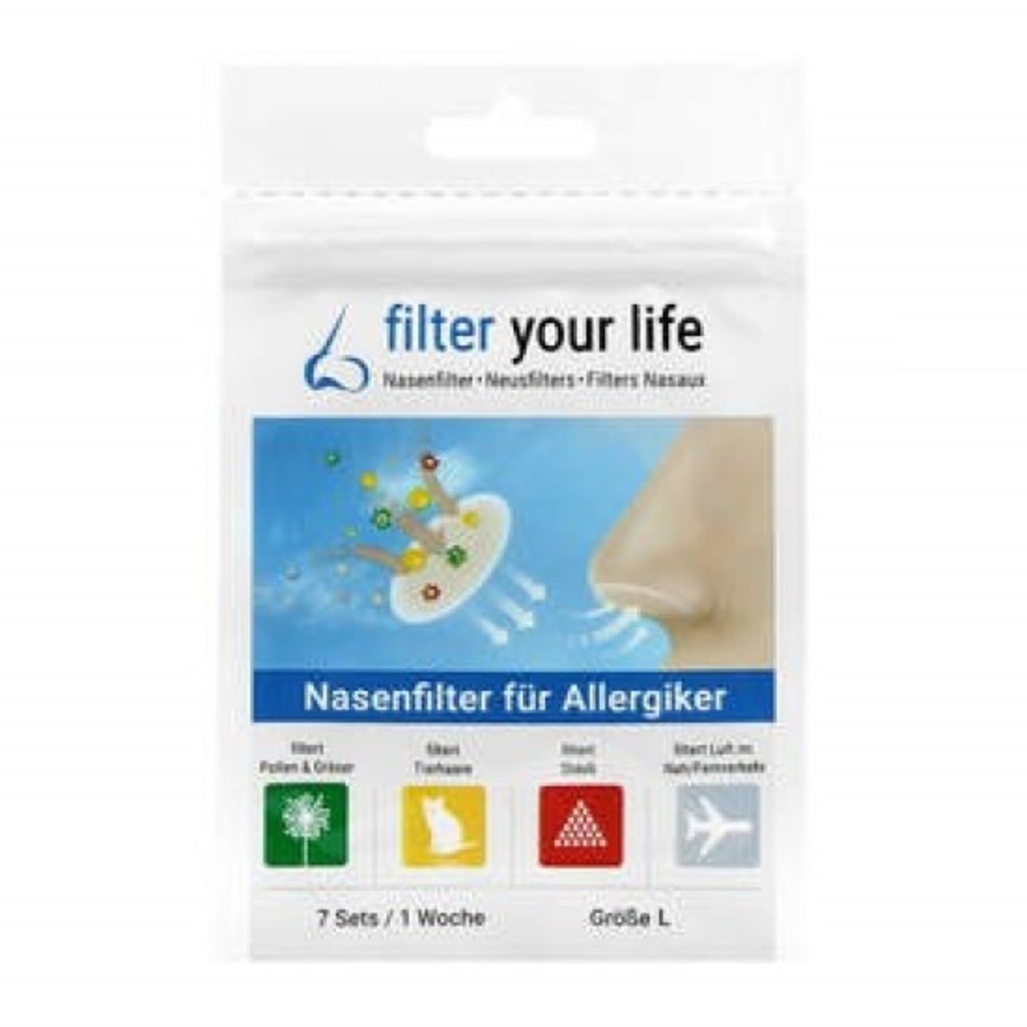 Filter Your Life Größe  L ,  Nasenfilter f. Allergiker 7 Sets  für 1 Woche