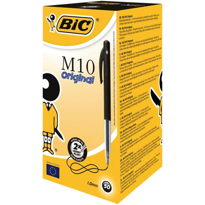 Box mit 50 BIC-Kugelschreibern der Sorte M10 Ball Pen in schwarz