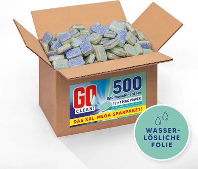 Go Clean  All-in-1 Spülmaschinen Tabs, 500er Box, wasserlösliche Folie 10 Kg