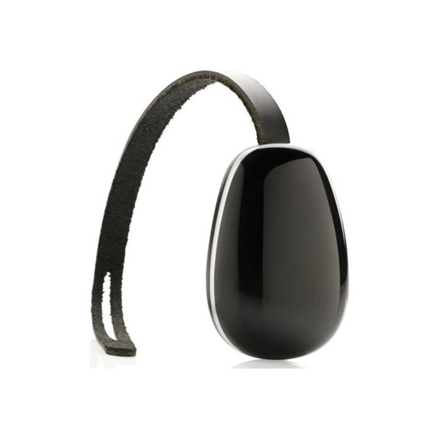 Der kleine Ei-förmige Sicherheitsanhänger Cathy Protection kann an jeder Tasche angebracht werden. Die schwarze Oberfläche mit silberfarbenem Rand wirkt elegant und ist gleichzeitig unauffällig.