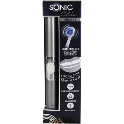 Sonic Chic Deluxe wiederaufladbare Reise-Zahnbürste Silber incl. 2 Bürsten