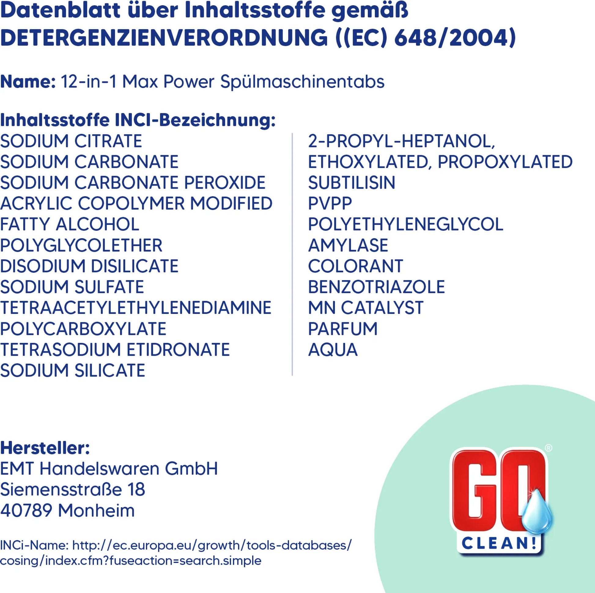 250 Tabs HQ Go Clean  All-in-1 SpülmaschinenTabs, 250er Box, in wasserlösliche Folie 5 Kg Karton