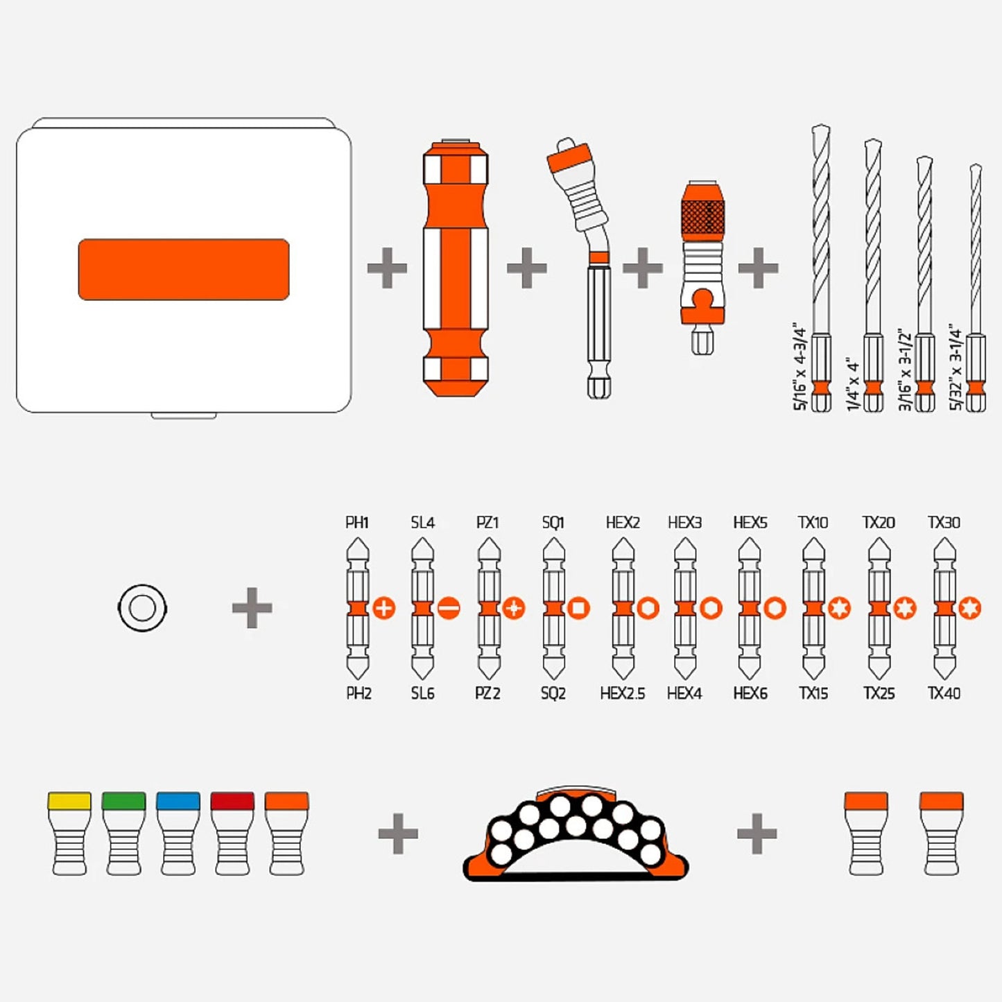 9 Magnet Driver®+1 Magnetband+10 Doppelbits+4 Bohrer+1 Nagelhalter+1 Ringstopper