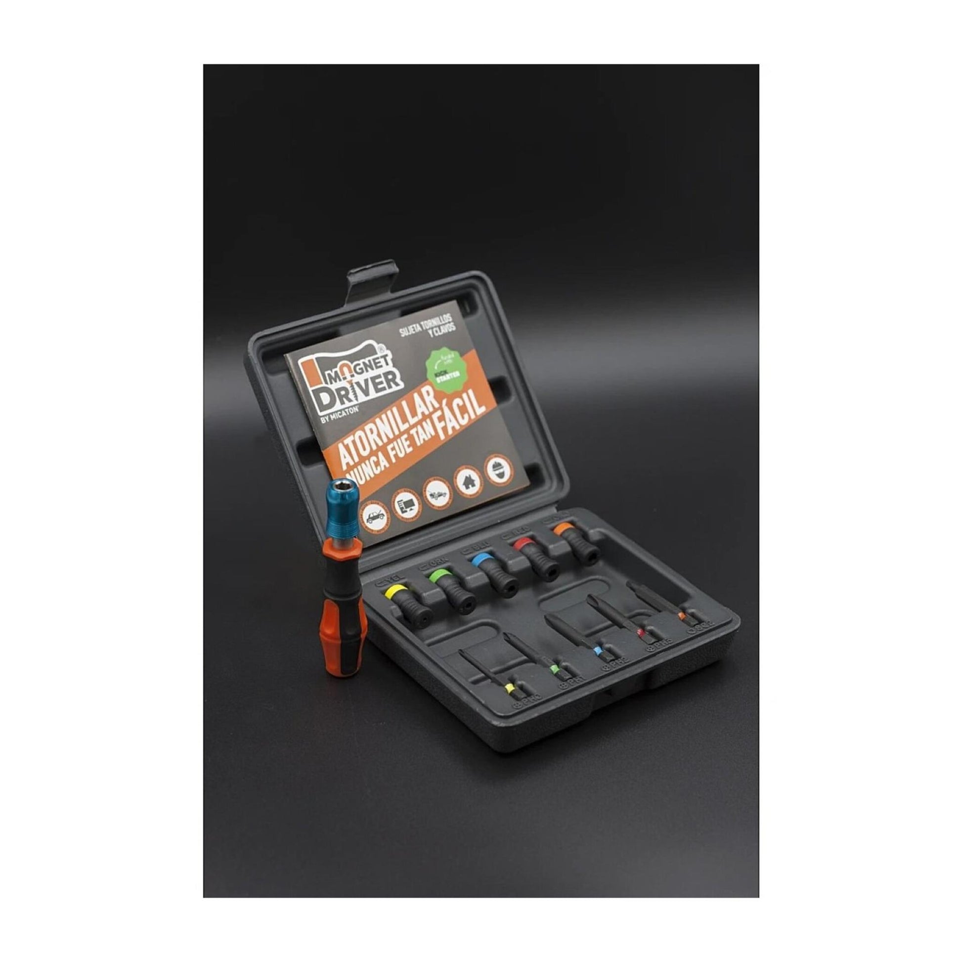 5 Magnet Driver®-Hülsen + 5 verlängerte Bits PH0, PH1, PH2, PH3 und SQ2 + Micaton-Griff