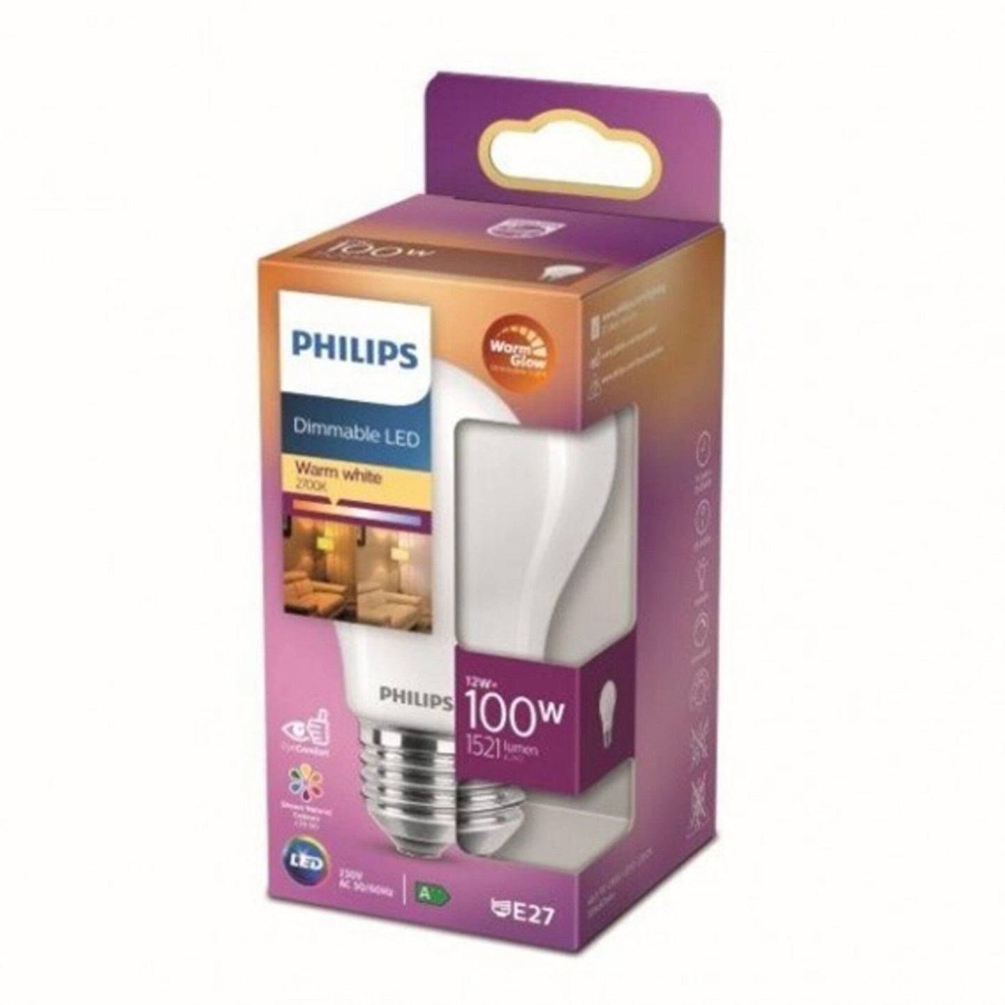 Philips 8718699770884 LED Lampe 1x12W | E27 | 1521lm | 2200-2700K - Warm Glow, matt