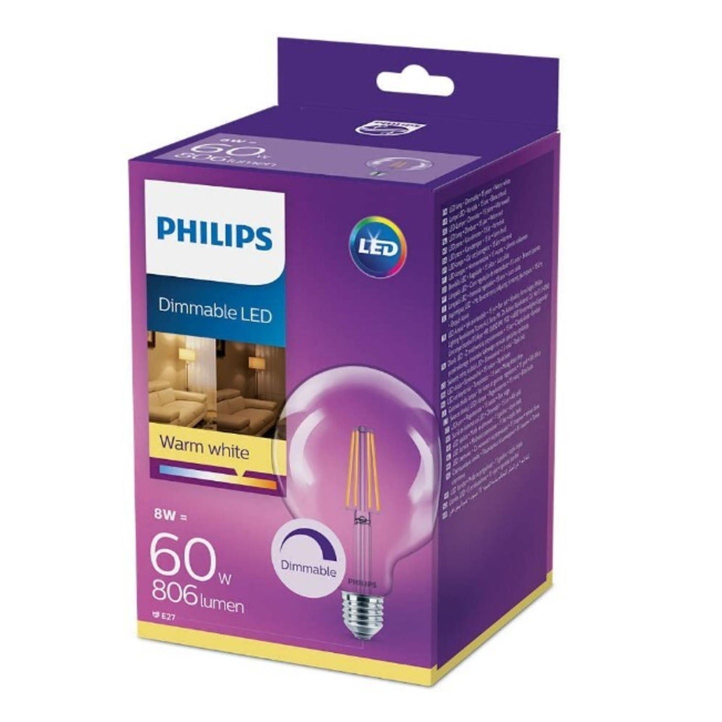 Philips Classic LEDglobe E27 Fadenlampe Klar 120mm 8W 806lm - 827 Extra Warmweiß | Dimmbar - Ersatz für 60W