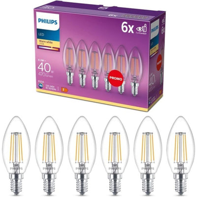 Philips LED Classic E14 Lampen 6-er Pack (40 W), LED Lampen mit warmweißem Licht, energiesparende LED Beleuchtung