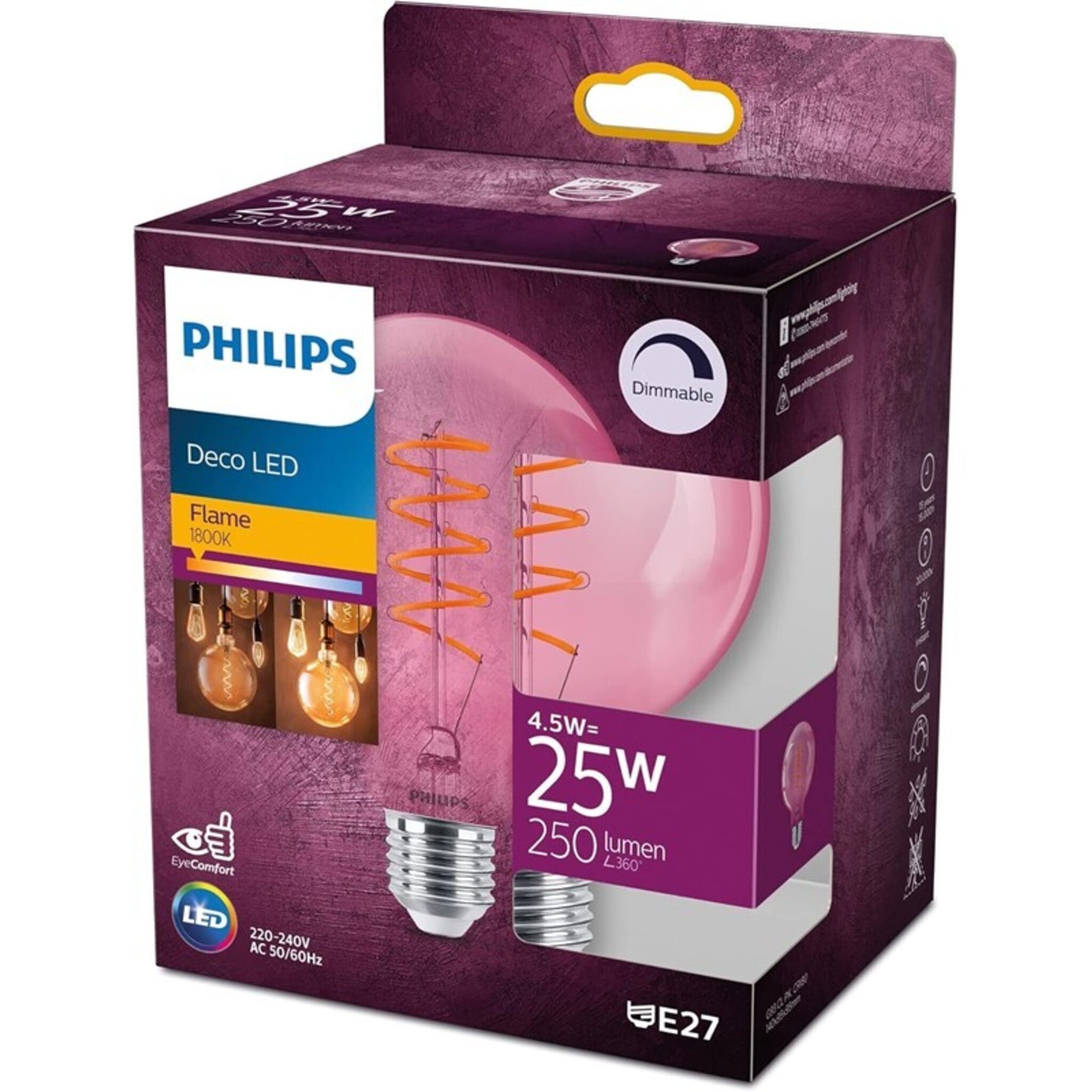 Philips LEDclassic Lampe Giant Pink, Vintage Design, 25W, E27, warmweiß (1800 Kelvin), 250 Lumen, Globe, Dekolampe, dimmbar