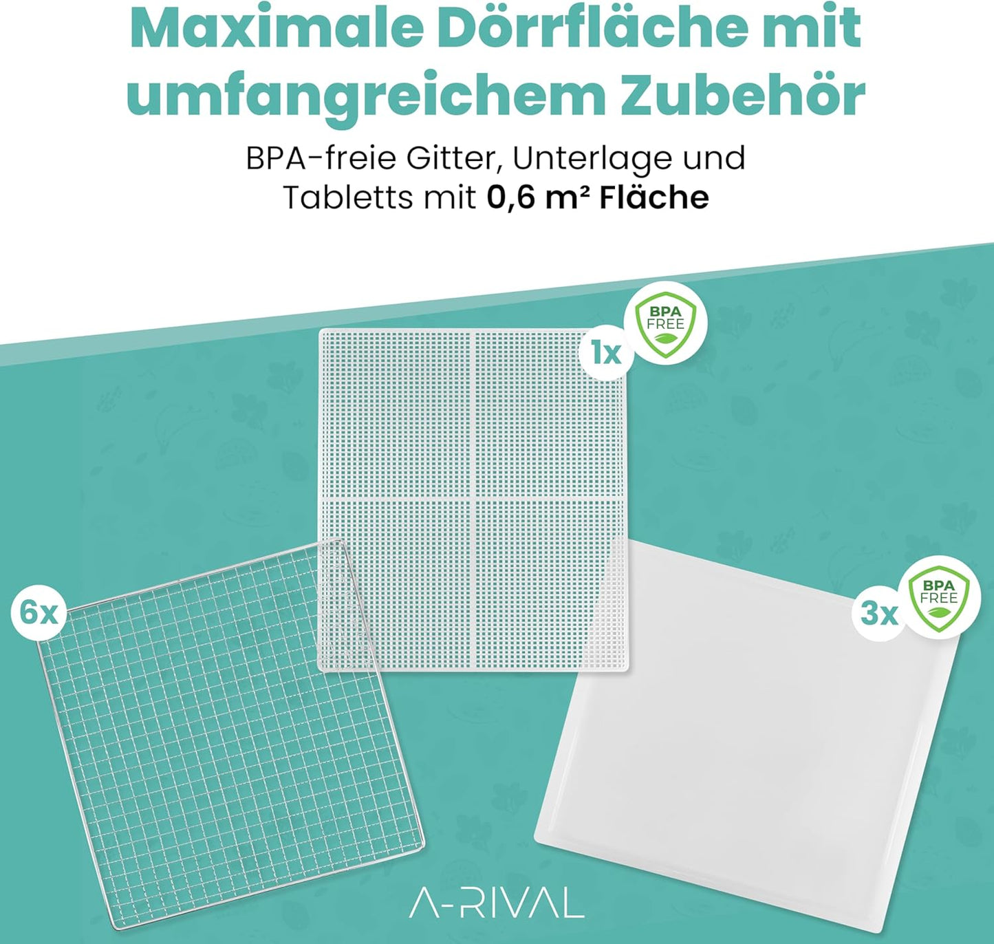 A-rival Dörrautomat | Edelstahl Dehydrator mit Touch Control | Gefriertrockner - 24h Timer, 6 Dörrtabletts, 35°C bis 74°C, BPA-frei | Freeze Dryer - Leiser Betrieb, 360° Luftzirkulation