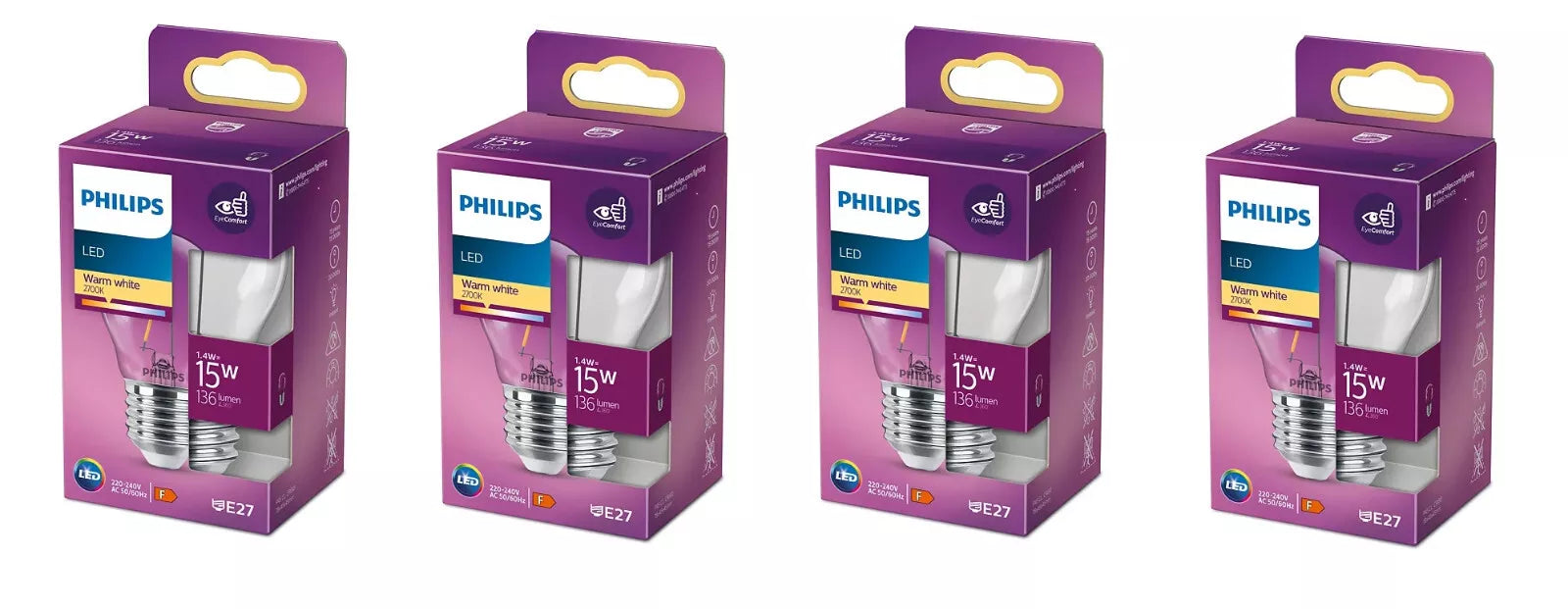 Philips LED Filament Tropfen E27 warmweiß 1,4W = 15W EEK:F (Spektrum A-G)