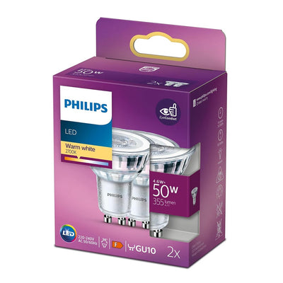 Philips LED Strahler wie 50W 36° Abstrahlwinkel warm für Wand-und Deckenstrahler 2er-Pack GU10