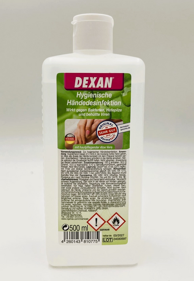 DEXAN® Hygienische Hände-Desinfektion mit hautpflegender Aloe Vera – 500ml | Effektiver Schutz & Pflege für Ihre Hände