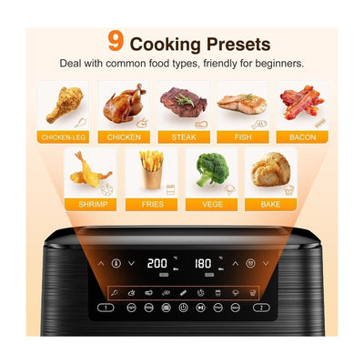 Cookwise Dual Zone Heißluftfritteuse mit Sichtfenster, 9L XL Kapazität Doppel-Airfryer, 2 Schubladen,  Touchscreen, Smart und Timer-Funktion, Gesunde Friteuse ohne Öl und fettarmes Kochen