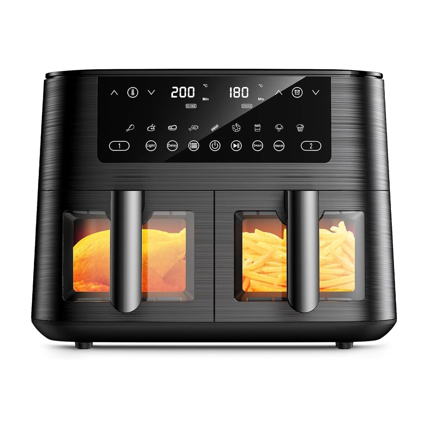 Cookwise Dual Zone Heißluftfritteuse mit Sichtfenster, 9L XL Kapazität Doppel-Airfryer, 2 Schubladen,  Touchscreen, Smart und Timer-Funktion, Gesunde Friteuse ohne Öl und fettarmes Kochen