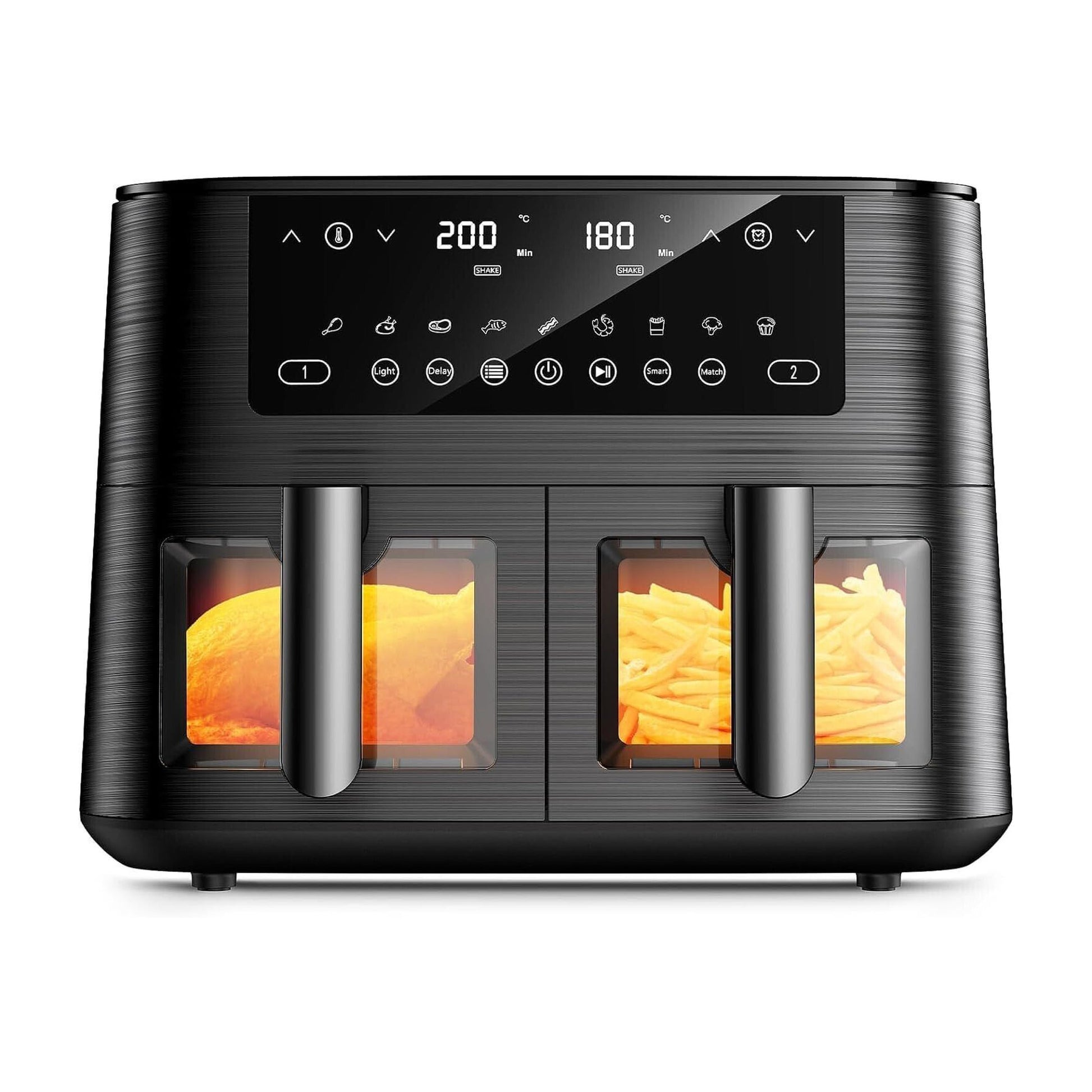 Cookwise Dual Zone Heißluftfritteuse mit Sichtfenster, 9L XL Kapazität Doppel-Airfryer, 2 Schubladen,  Touchscreen, Smart und Timer-Funktion, Gesunde Friteuse ohne Öl und fettarmes Kochen