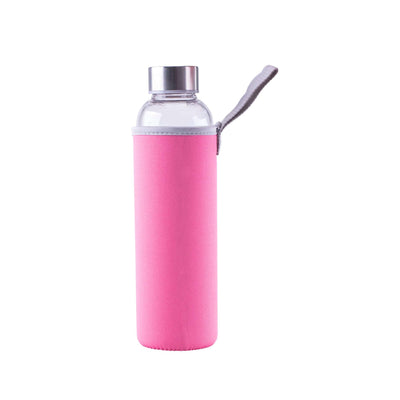 Steuber Glasflasche, Textilschutzhülle mit Trageriemen, Edelstahl Deckel 550ml