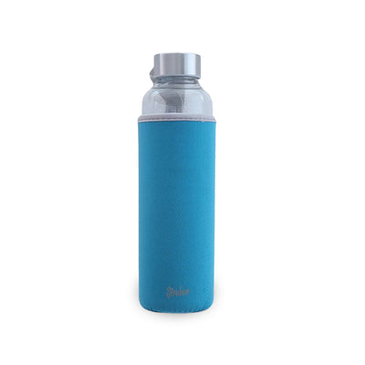 Steuber Glasflasche, Textilschutzhülle mit Trageriemen, Edelstahl Deckel 550ml